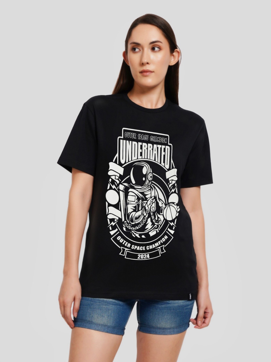 

Underrated Club Women Printed Bio Finish T-shirt, Black