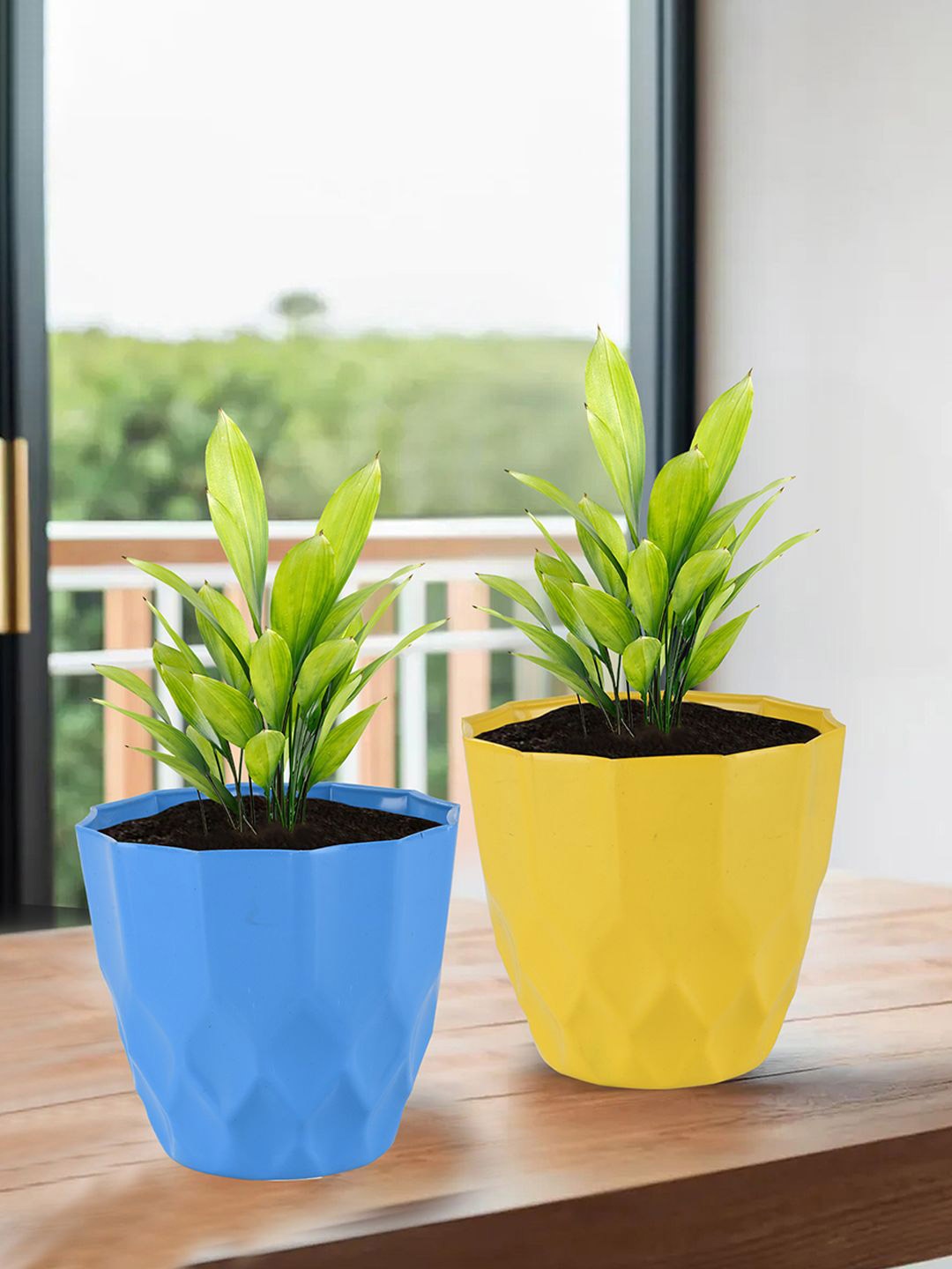 

Kuber Industries Yellow & Blue 6 Pieces Textured Durable Planters