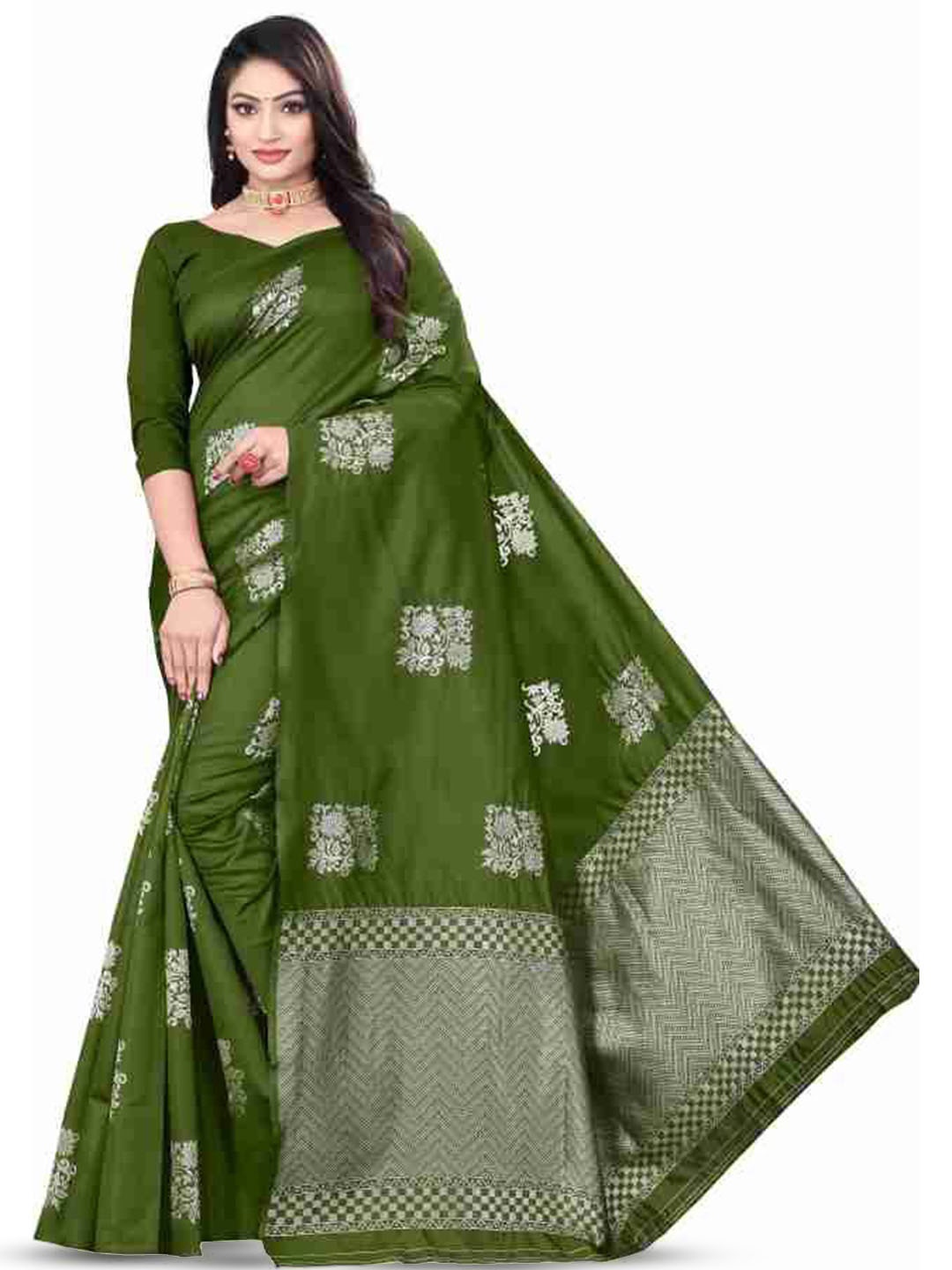 

A TO Z CART Woven Design Pure Silk Banarasi Saree, Green