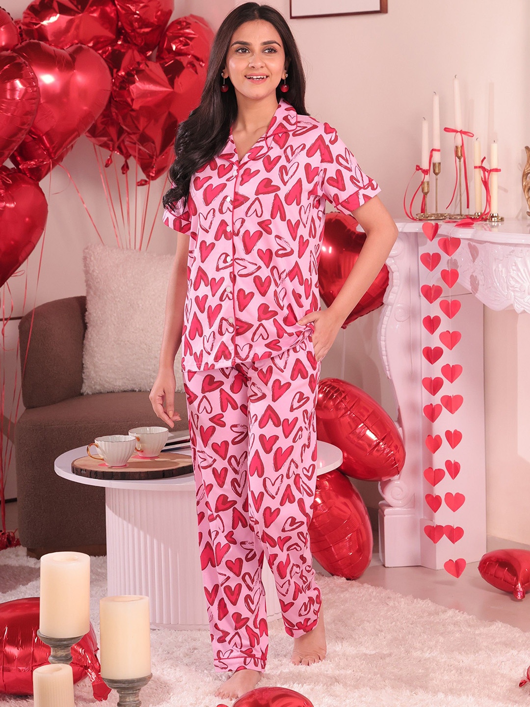 

NAP STORY Women Printed Night suit, Pink