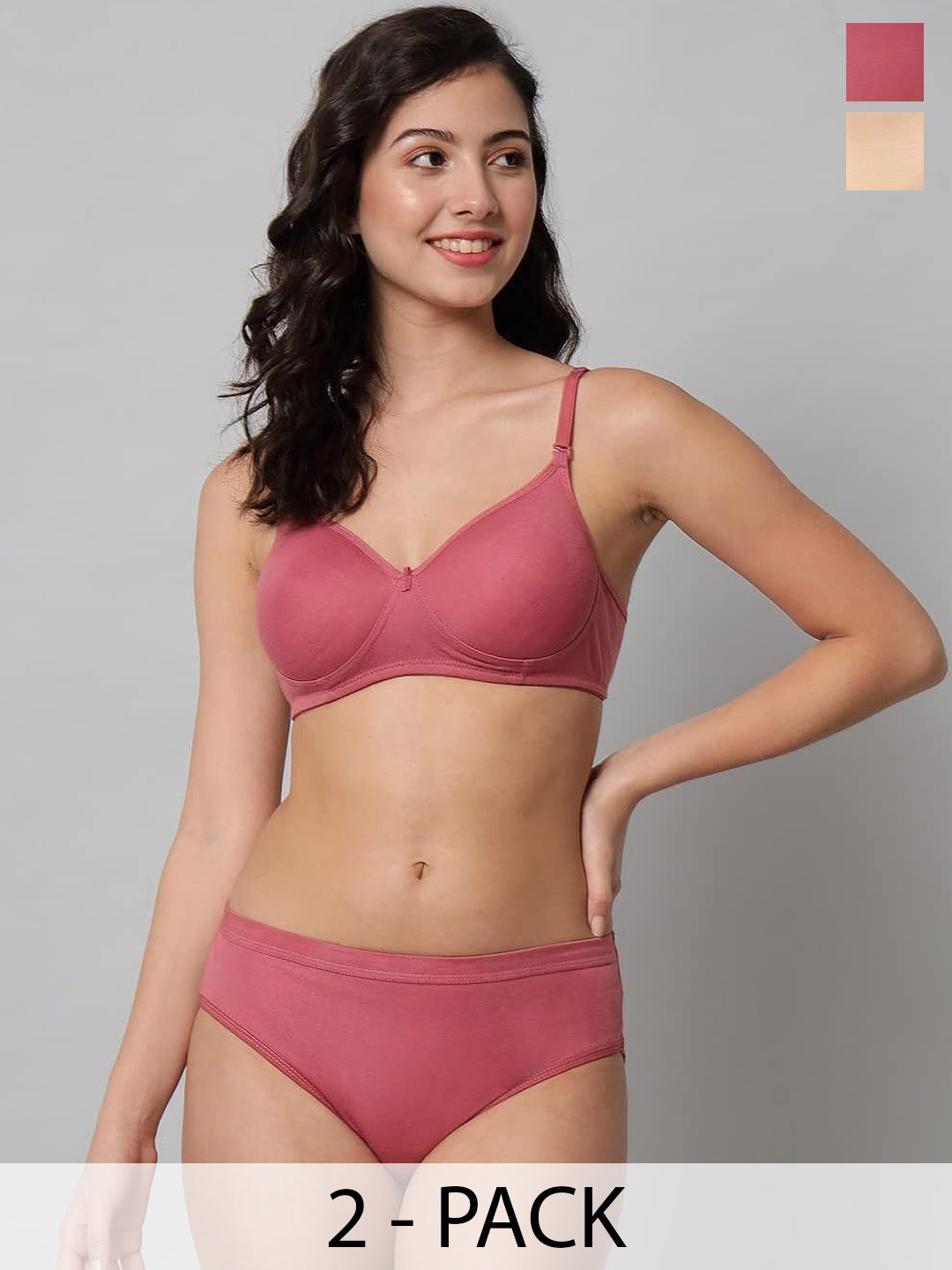 

Designer Bugs Pack Of 2 Cotton Non Padded Non Wired Lingerie Set NPLS-B-O-G-30B, Peach