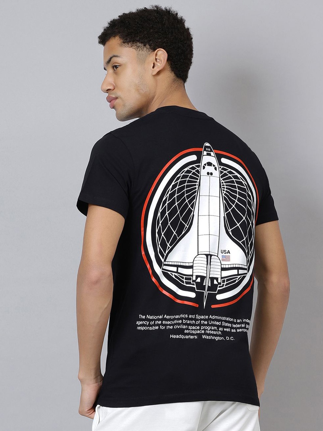

Free Authority Men NASA Graphic Printed Round Neck Regular Fit Cotton T-shirt, Black