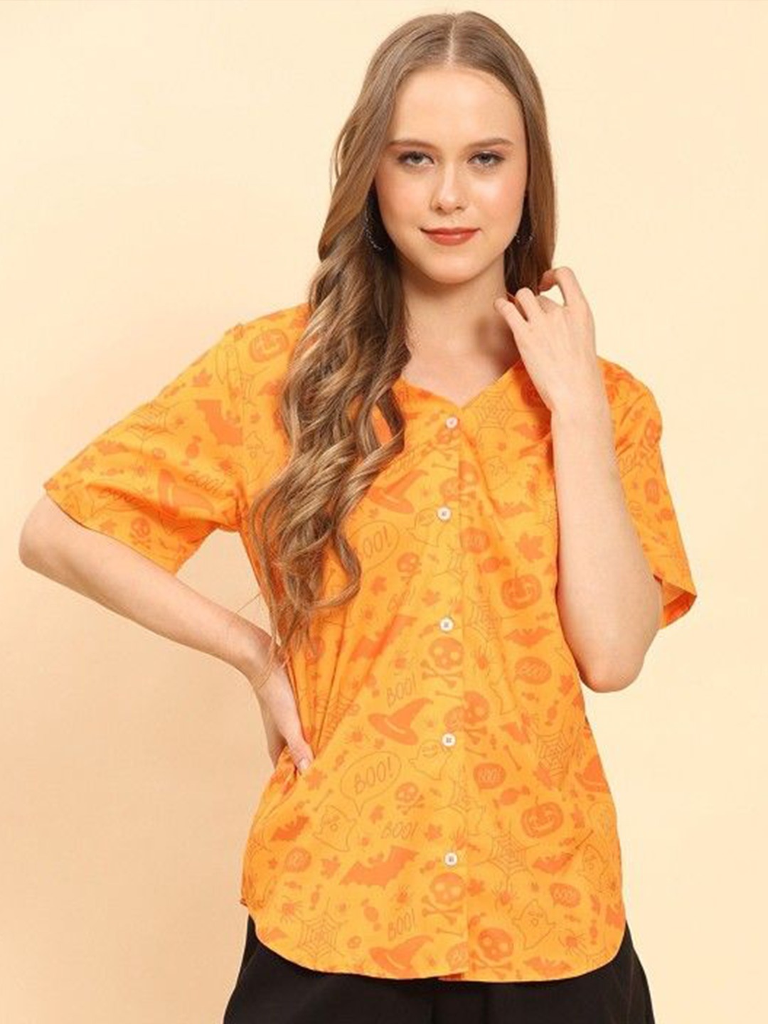 

all about you Women Standard Opaque Printed Casual Shirt, Yellow