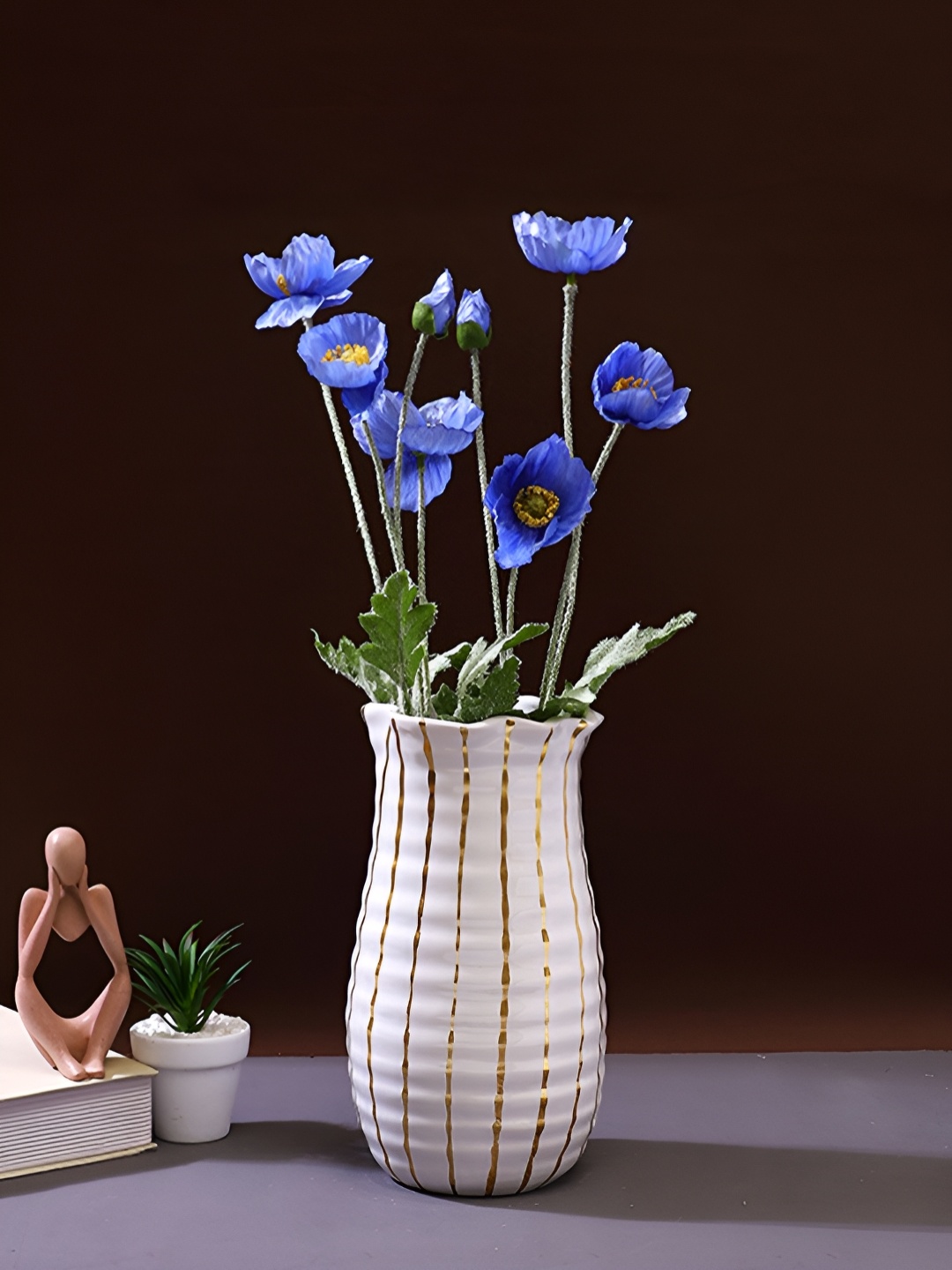 

TAYHAA Blue & Green 2 Pieces Poppys Sprigs Artificial Flower
