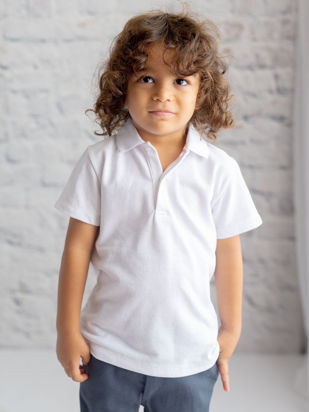 

YK Boys Solid Polo Collar Cotton T-shirt, White