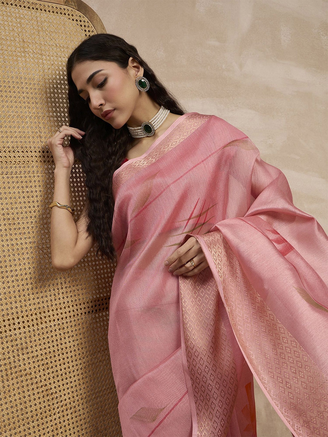

all about you Floral Printed Zari Saree, Pink