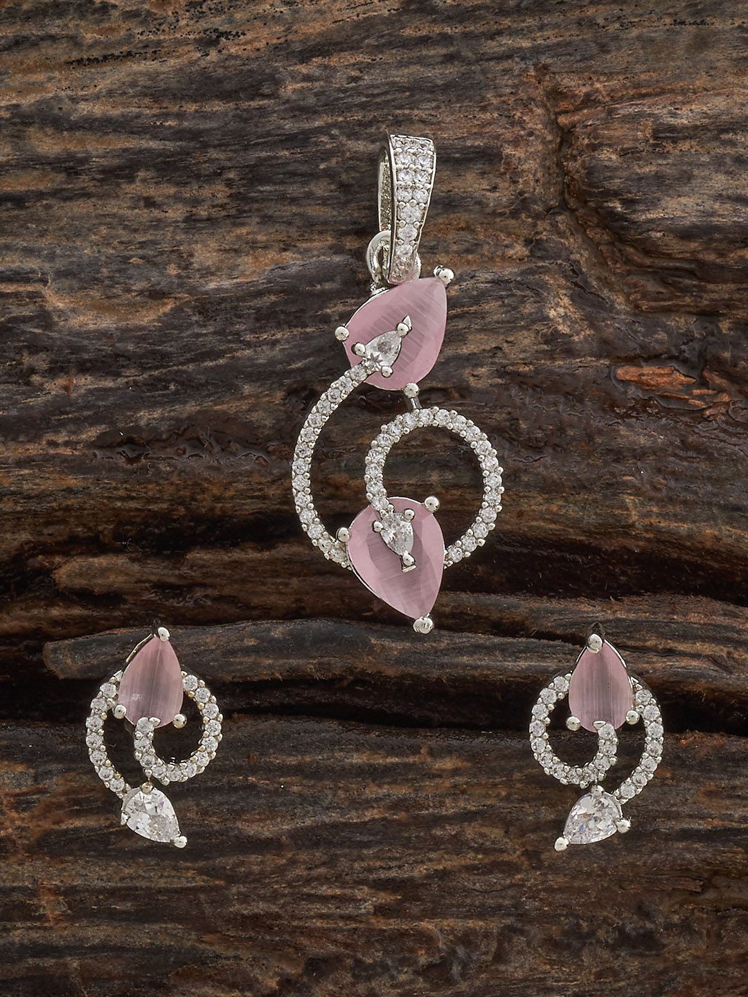 

Kushal's Fashion Jewellery Pink Rhodium-Plated Party Zircon Pendant Set, Silver