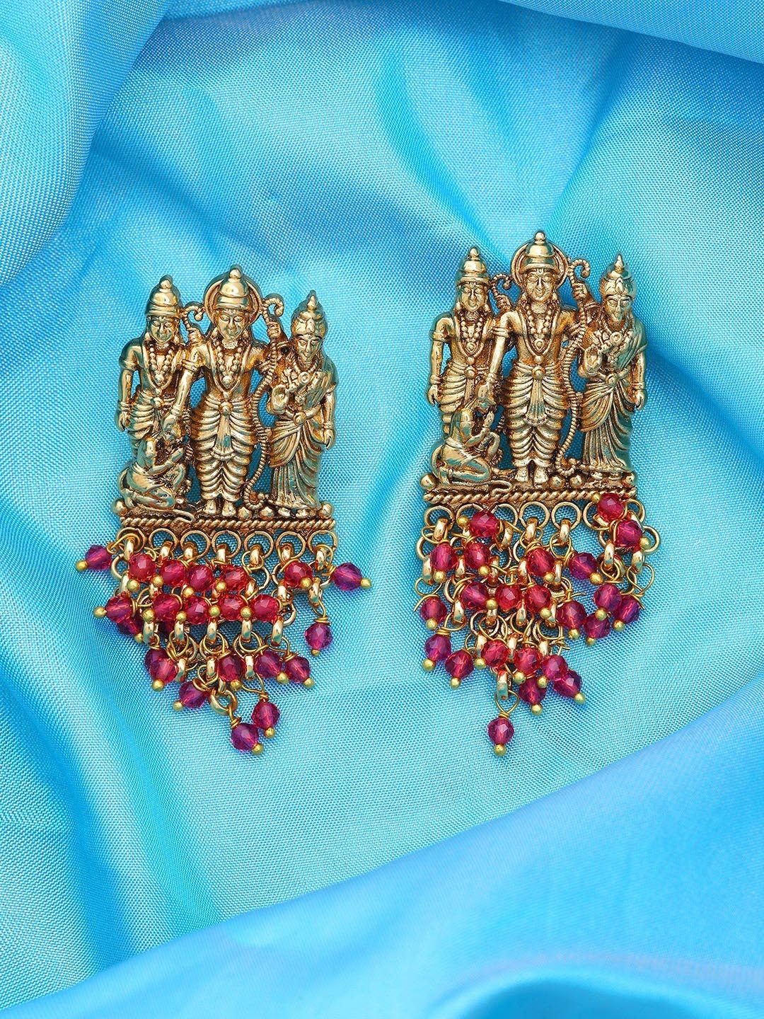 

Exotic India Brass Ram Darbar Chandbali Earrings, Gold