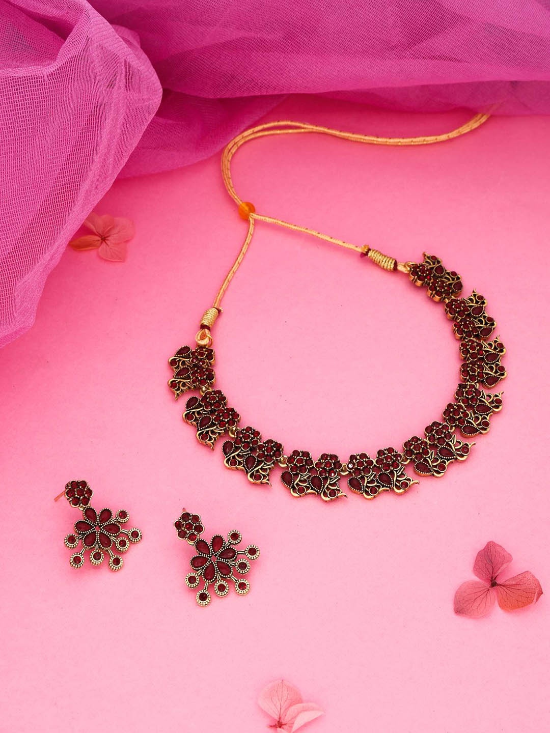 

Anouk Silver-Plated Artificial Stones Studded Necklace And Earrings, Gold