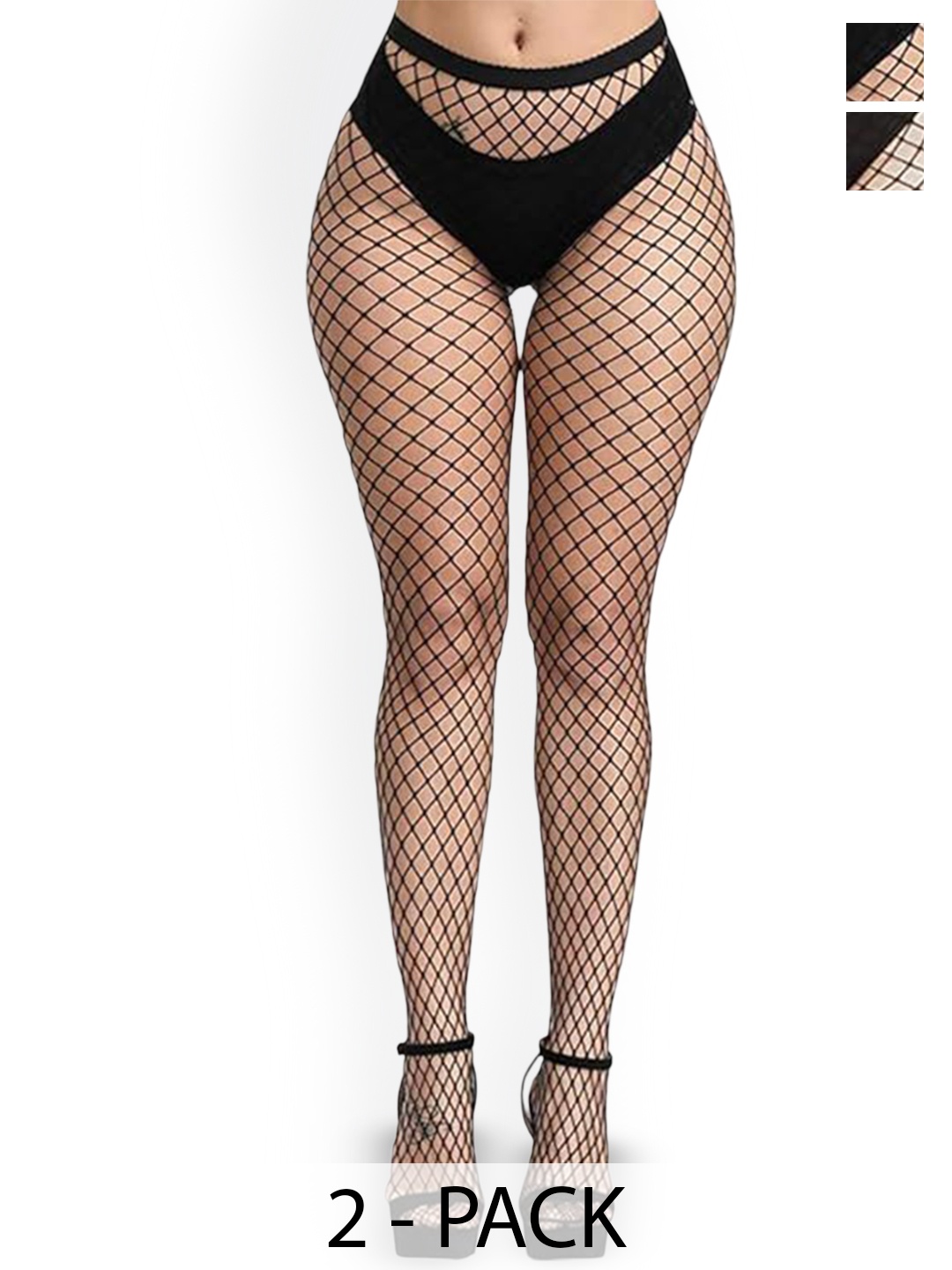 

DHRUV CREATION Pack Of 2 High-Rise Sheer Fishnet Stockings, Black