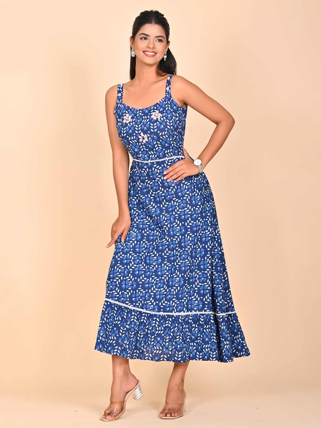 

Rashmi Shree Creation Tie and Dye Print Fit & Flare Maxi Dress, Blue