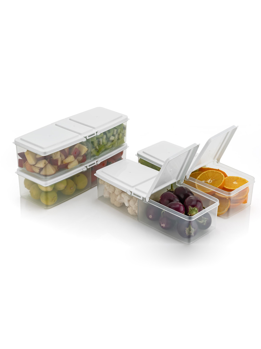 

HASHONE White & Transparent 4 Pieces Easy to Clean Fridge Containers 1.7 L Each