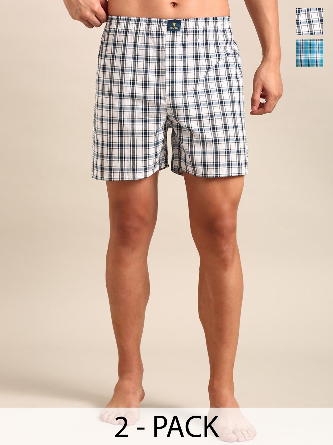 

Joven Pack Of 2 Checked Pure Cotton Boxers JB2C039, Blue