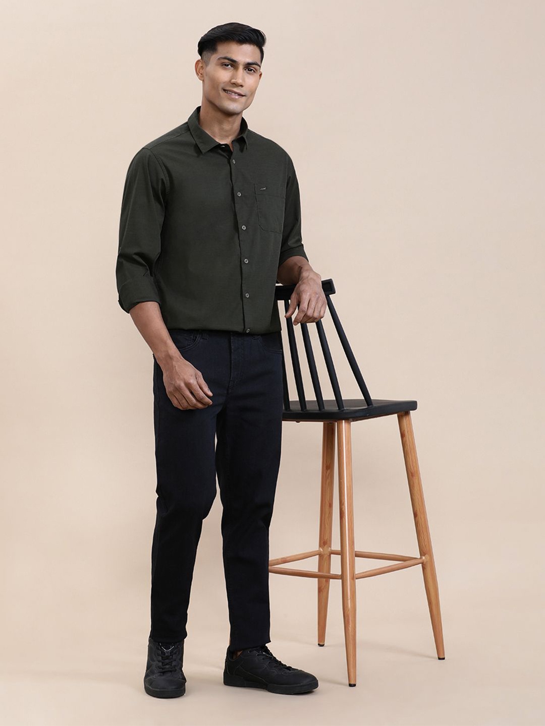 

Crocodile Men Stretch Plain Full Sleeve Shirt, Olive