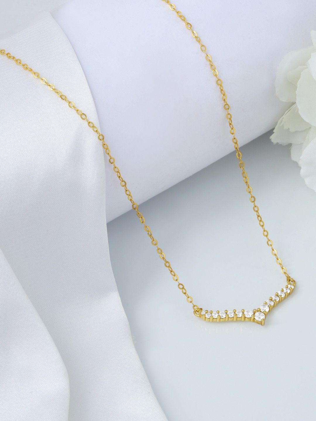 

Zavya 925 Sterling Silver Gold-Plated Cubic Zirconia Studded Necklace