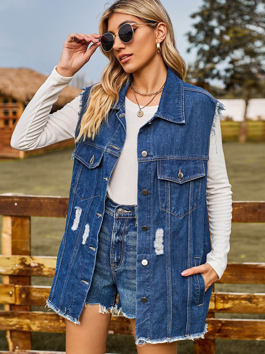 

StyleCast Women Lightweight Longline Denim Jacket, Blue