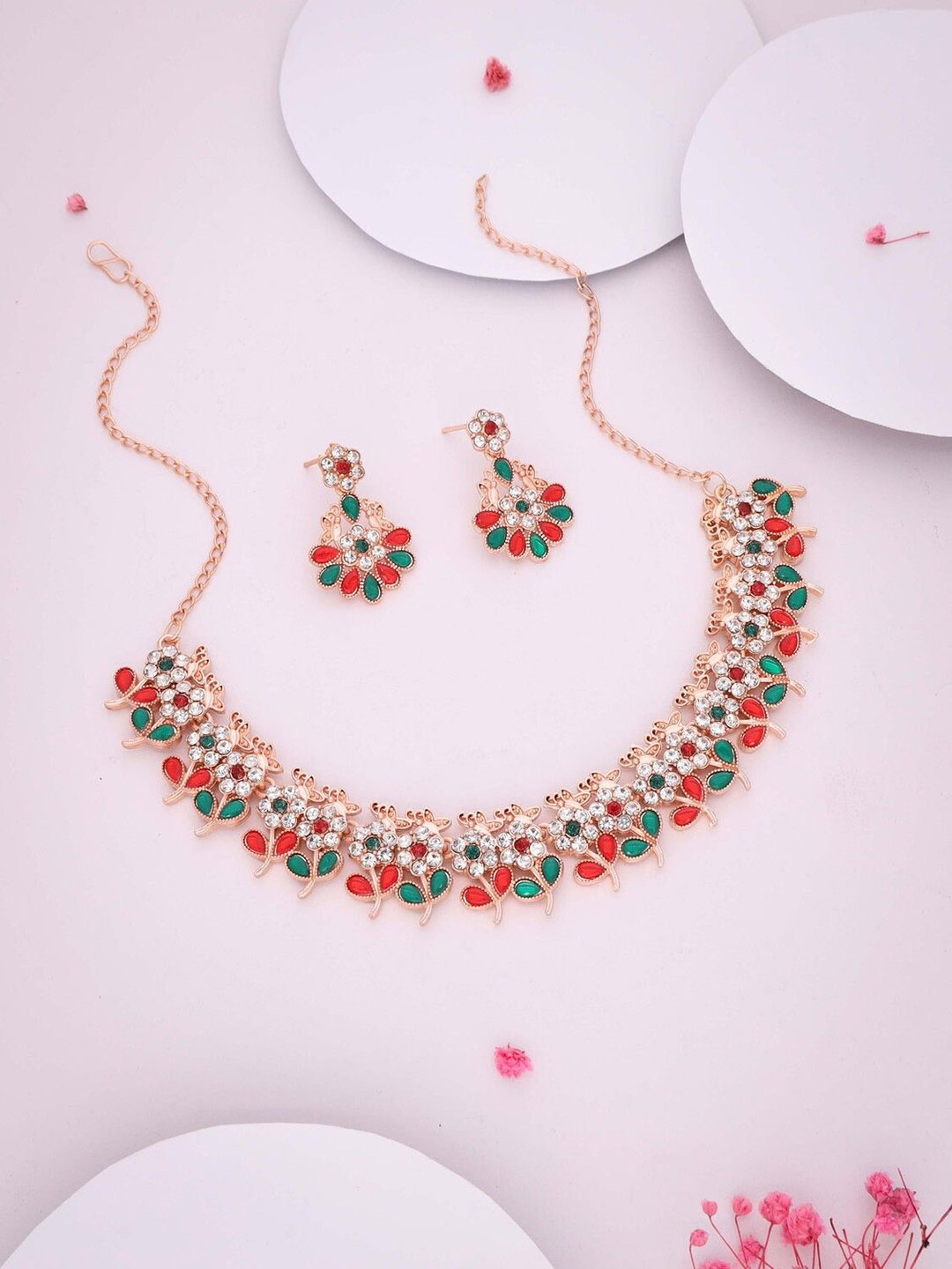 

Anouk Gold-Plated Artificial Stones-Studded Necklace With Earrings