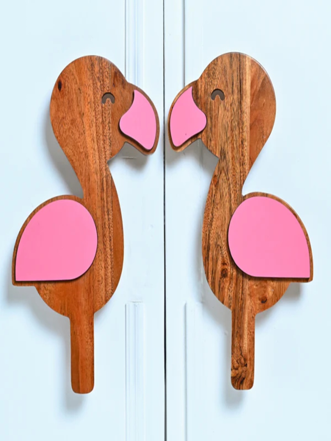 

Pinch of Pretty Pink & Brown 2 Pieces Printed Wooden Flamingo Cupboard Door Handles