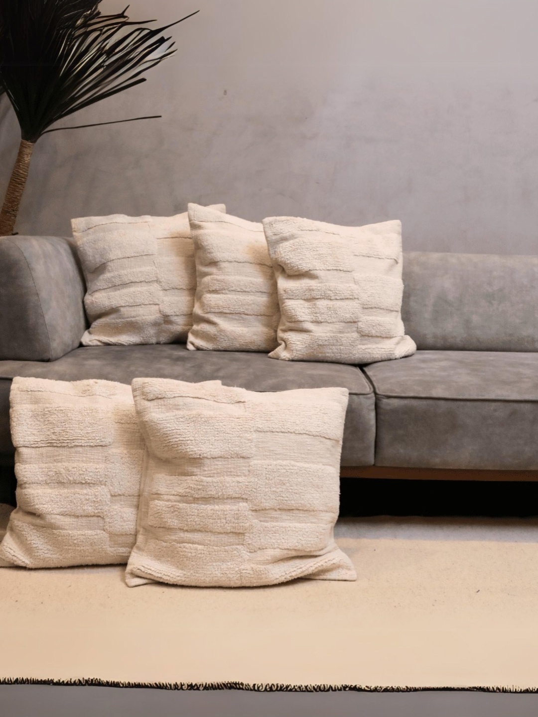 

LUSHLYF Tufted Off White 5 Pieces Textured Cotton Square Cushion Covers