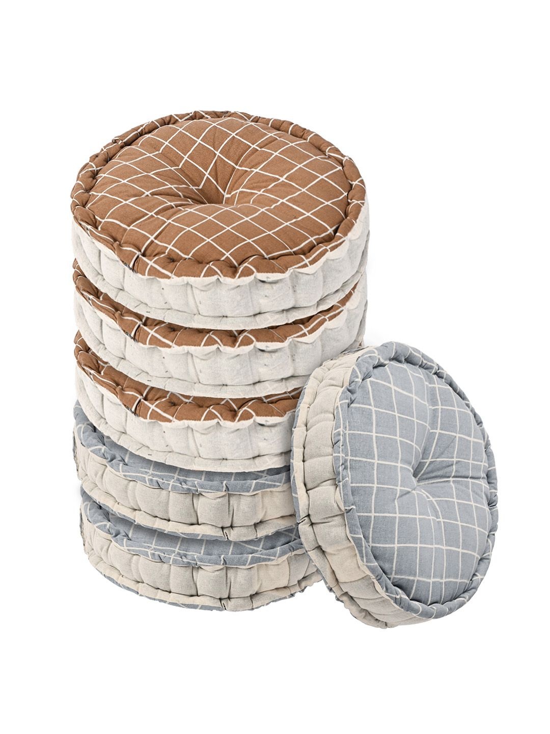 

Kuber Industries Brown & Grey 6 Pieces Printed Sitting Chair Cushion Pads