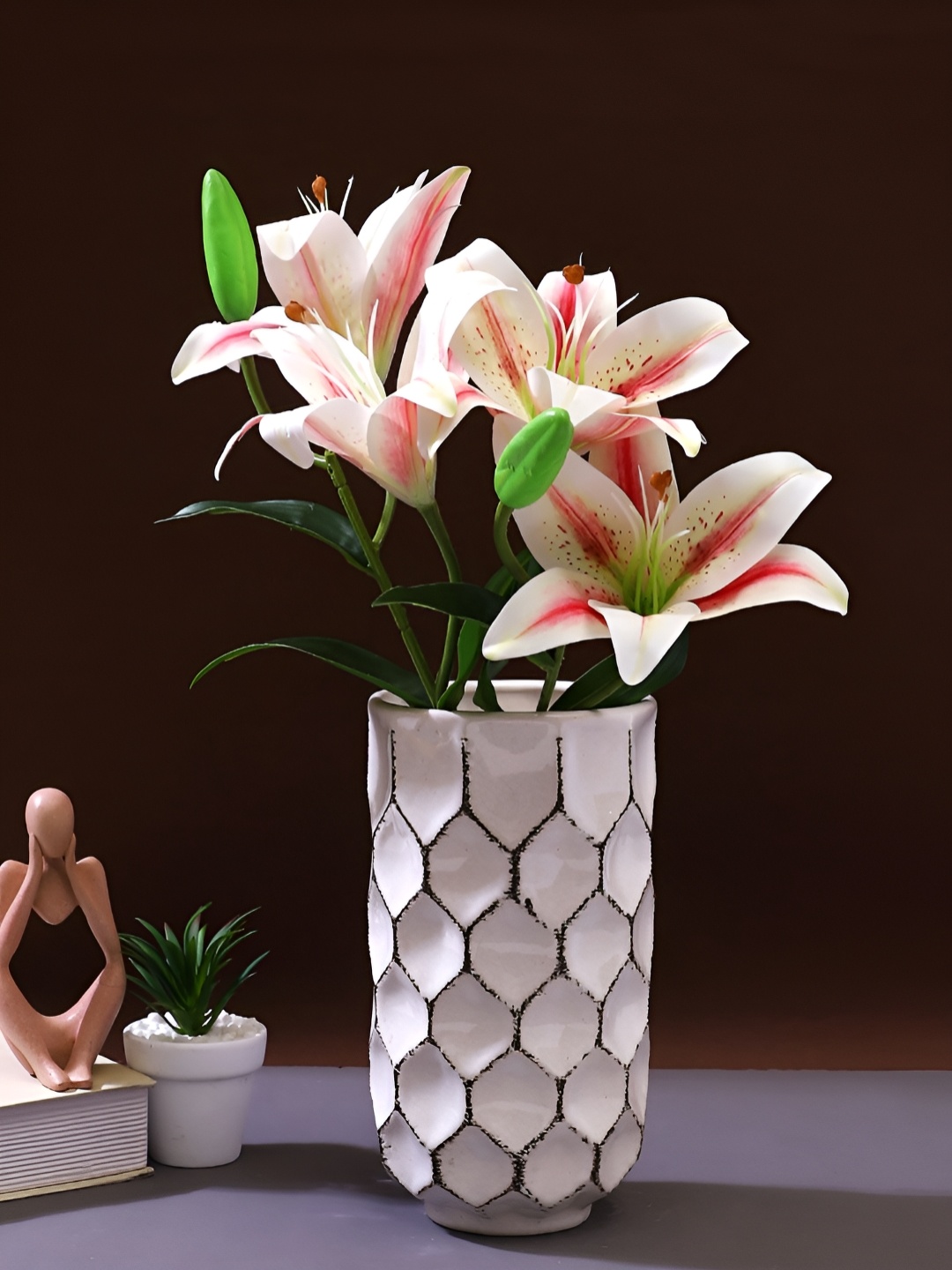 

TAYHAA Pink & Green 2 Pieces Lily Blooms Artificial Flower