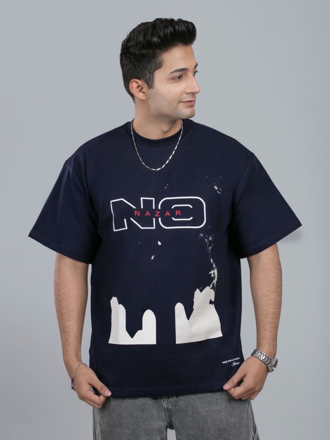 

No Nazar The Hand of Hamsa Printed Tshirt, Navy blue