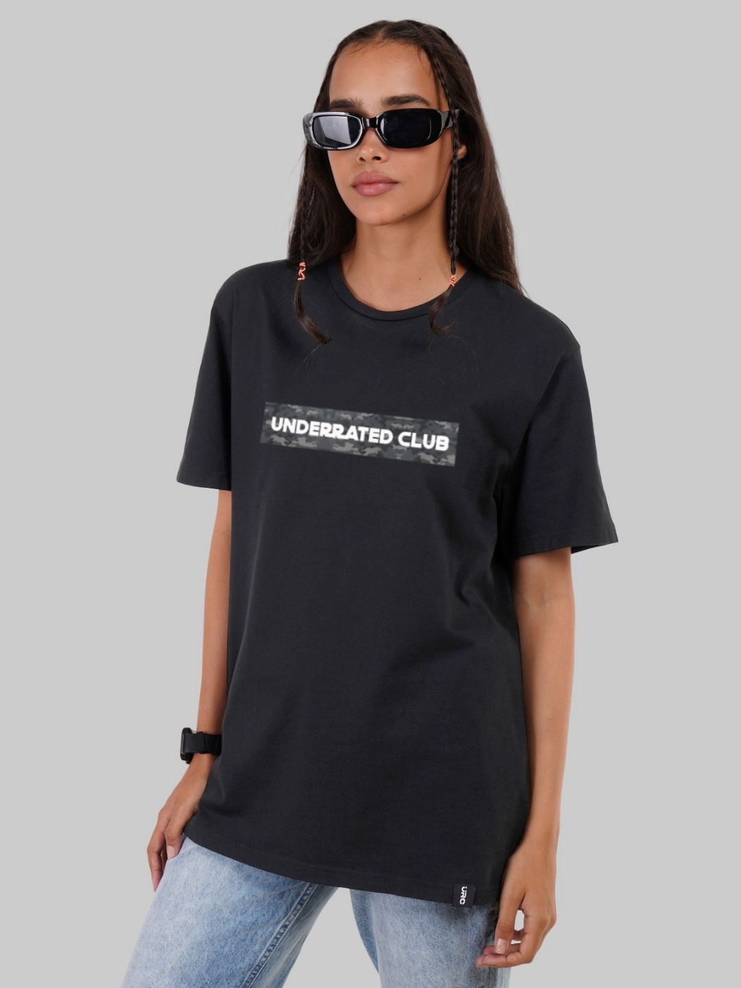 

Underrated Club Women Typography Round Neck Bio Finish T-Shirt, Black