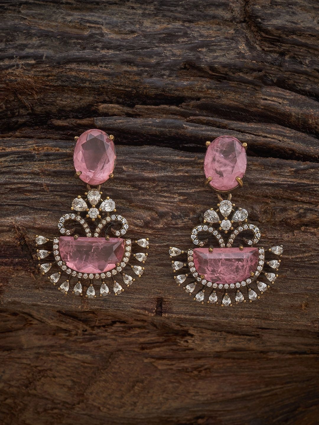 

Kushal's Fashion Jewellery Victorian-Plated Zircon Studded Classic Drop Earrings, Gold