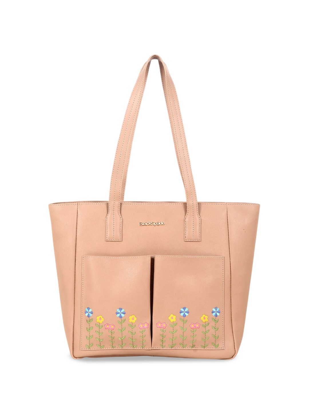 

Black Spade Floral PU Structured Tote Bag, Beige