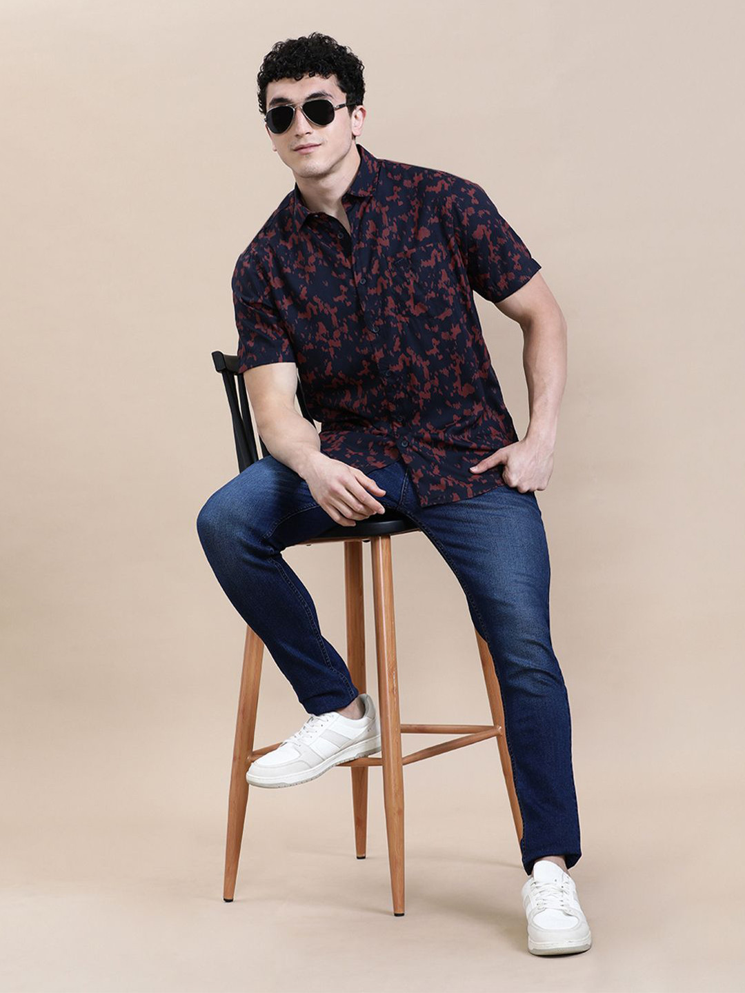 

Crocodile Men Grunge Printed Fluid Half Sleeve Shirt, Black
