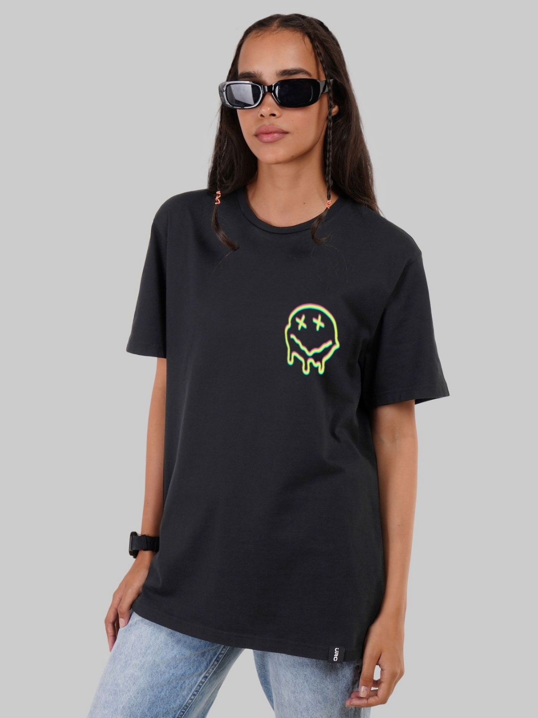 

Underrated Club Women Printed Extended Sleeves Bio Finish T-Shirt, Black