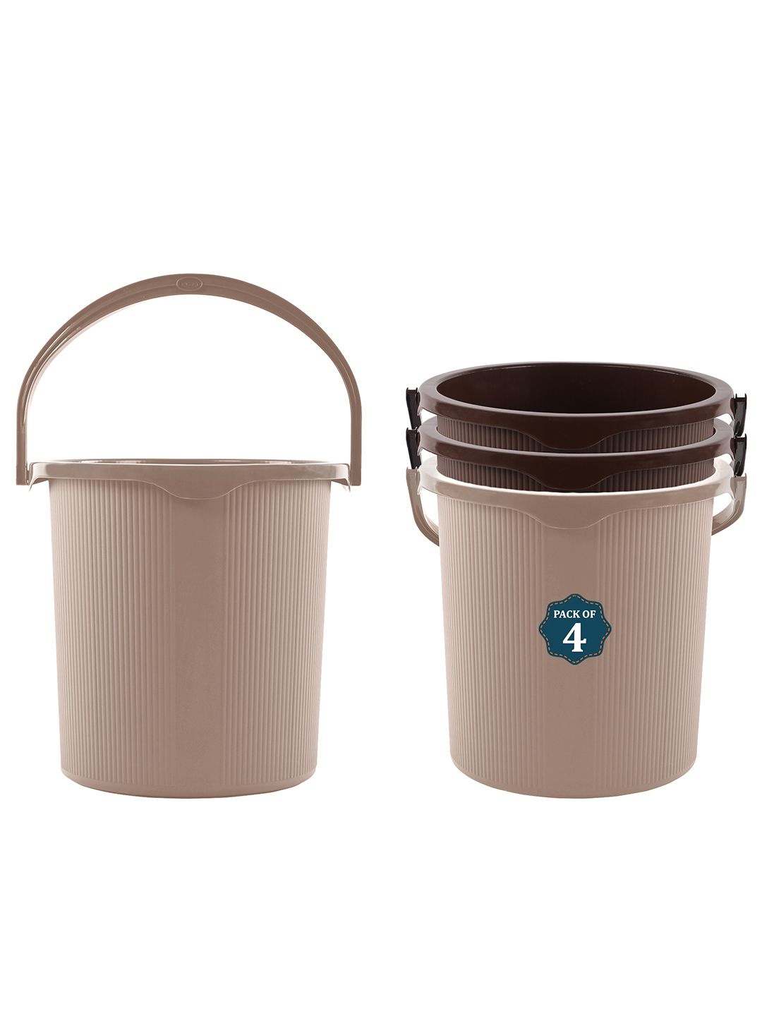 

Kuber Industries Magnite Brown & Beige 4 Pieces Striped Bucket 25L