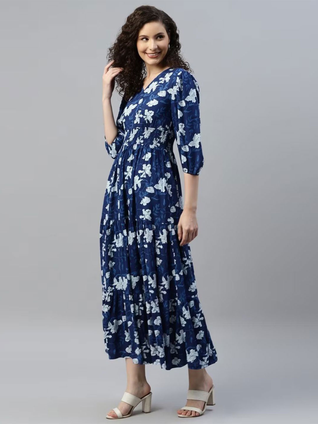 

Jash Creation Floral Print Crepe Fit & Flare Maxi Dress, Navy blue