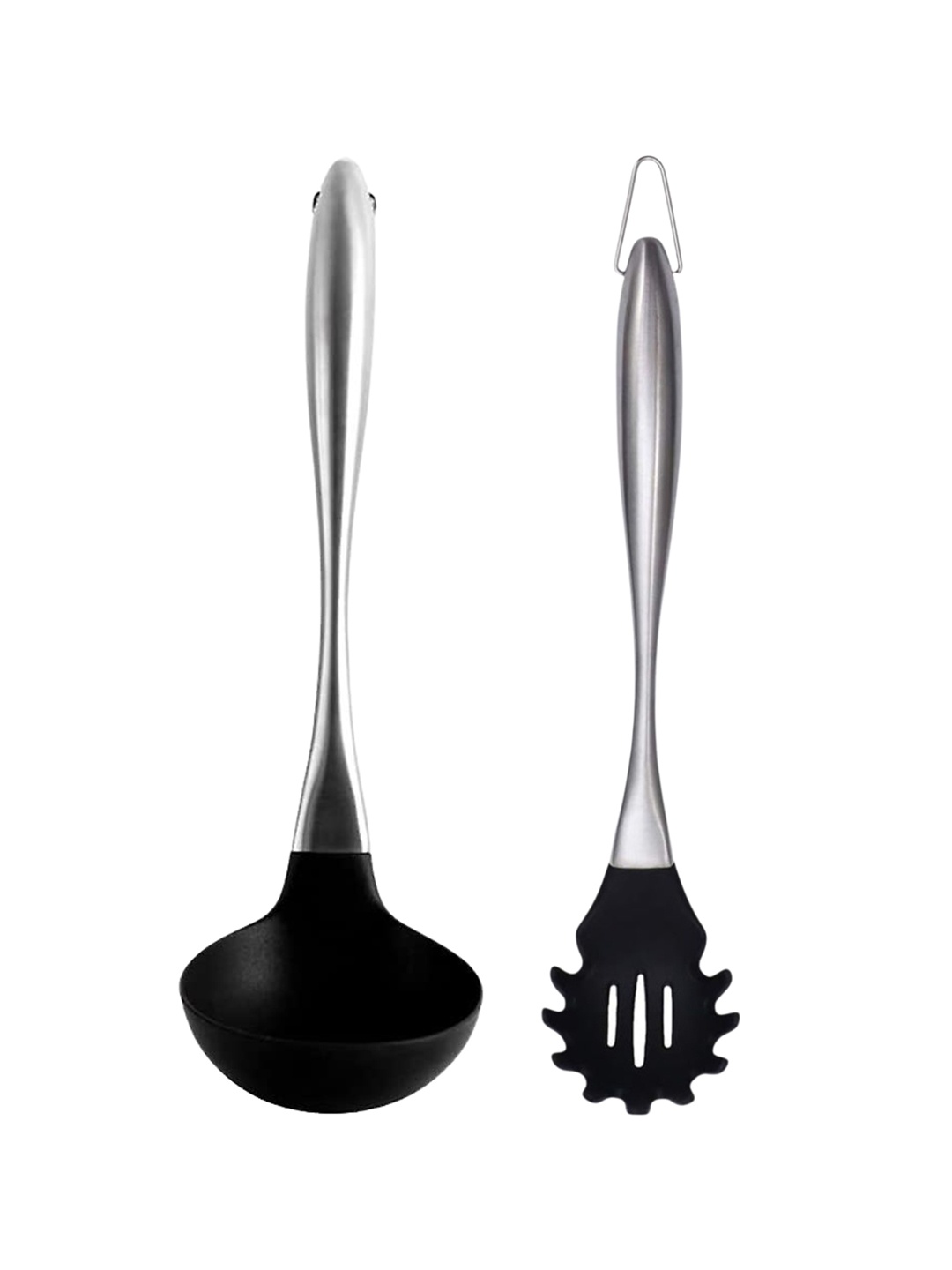 

Baskety Black 2 Pieces Silicone Laddle Scoop With Pasta Server Spoon