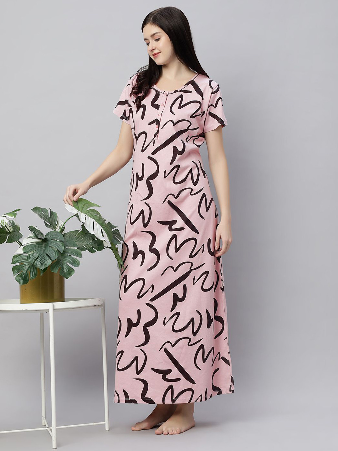 

QUIRA Printed Maxi Nightdress, Pink