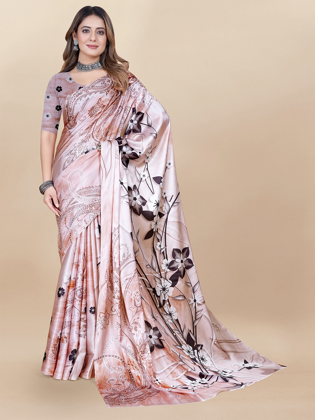 

DIVASTRI Floral Satin Saree, Rose gold
