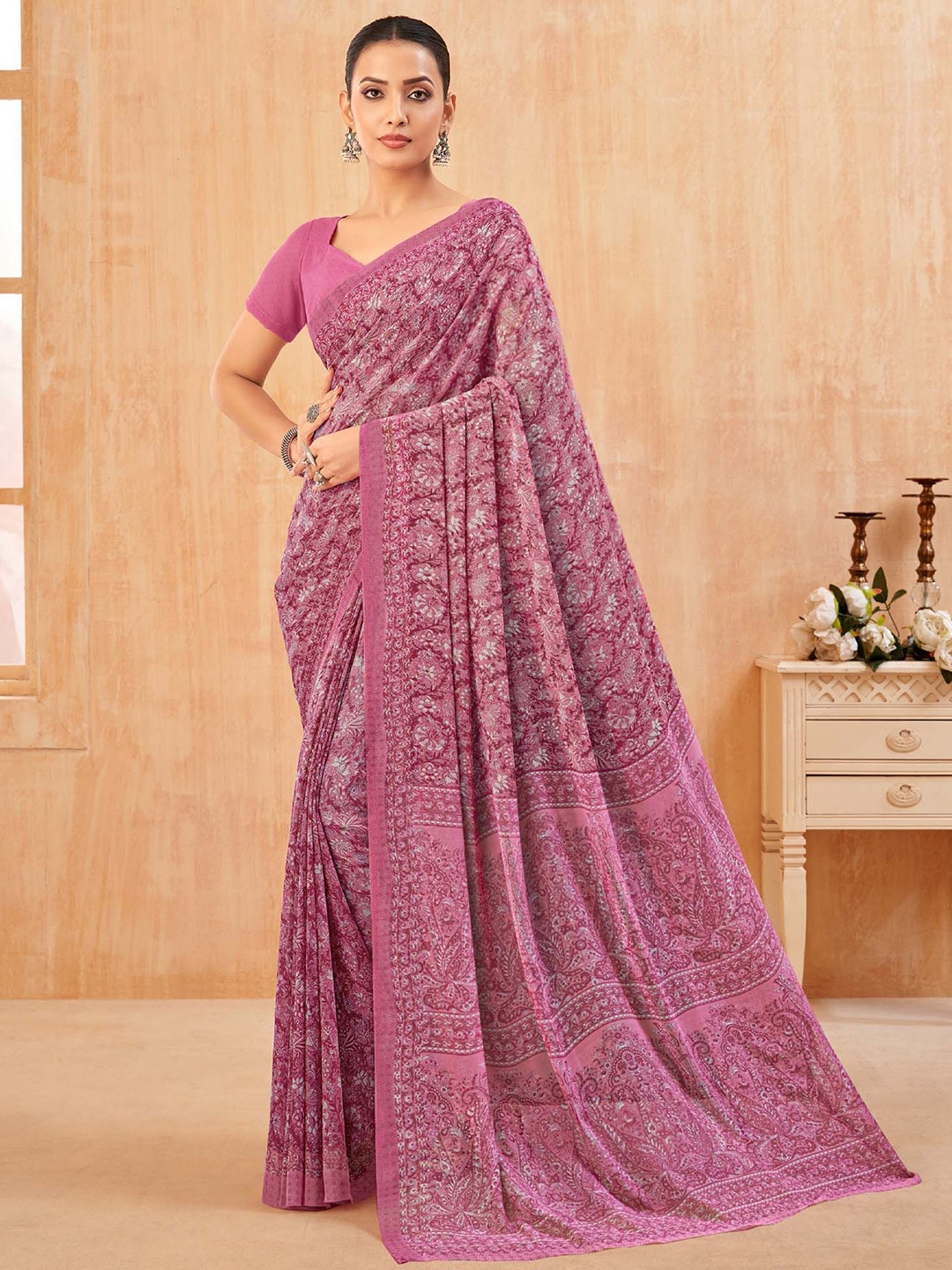 

Anouk Rustic Floral Printed Pure Georgette Saree, Mauve