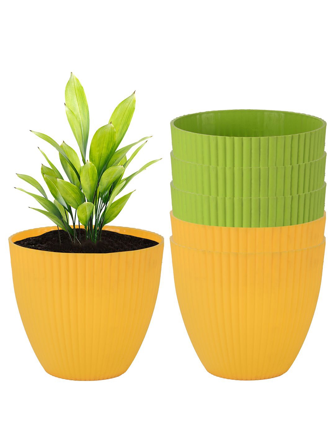 

Kuber Industries Yellow & Green 6 Pieces Textured Durable Planters