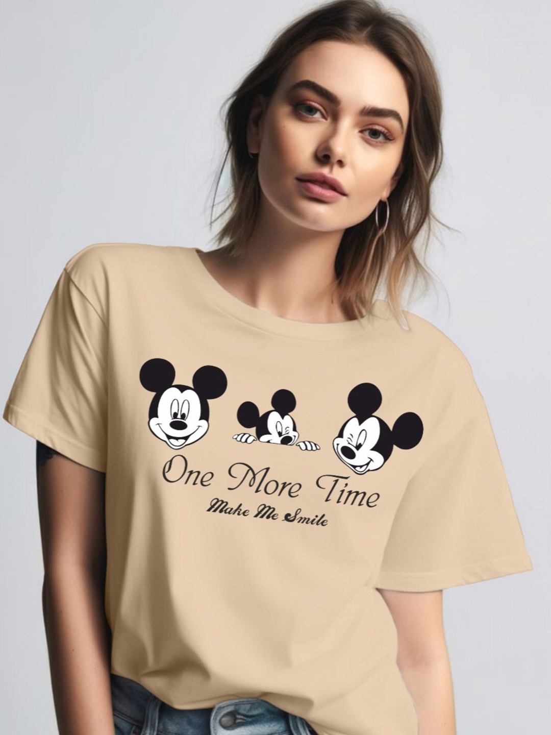 

Moda Rapido Women Printed Round Neck Tshirt, Cream