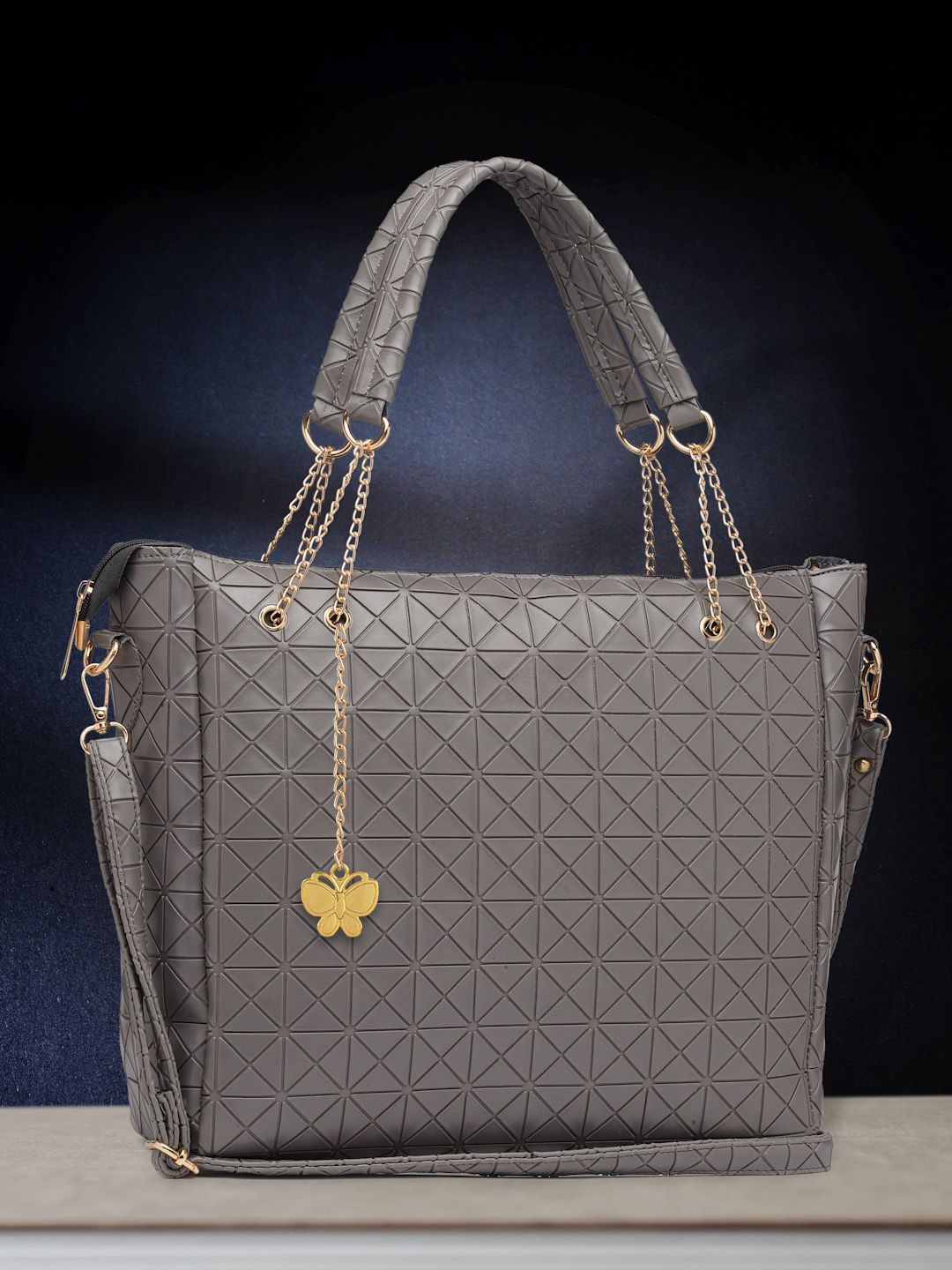 

Butterflies PU Structured Shoulder Bag, Grey