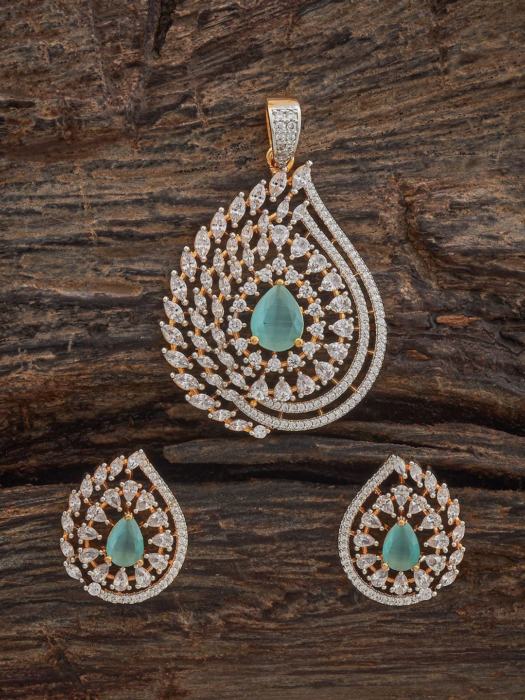 

Kushal's Fashion Jewellery Mint Rhodium Gold-Plated Party Zircon Pendant Set