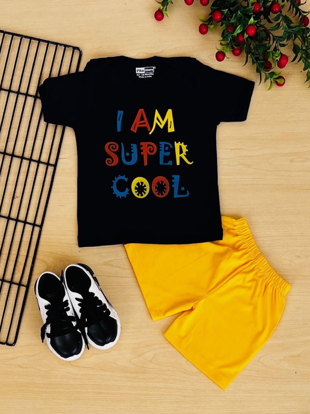 

Piku Store Boys Printed Round Neck T-shirt With Shorts, Navy blue