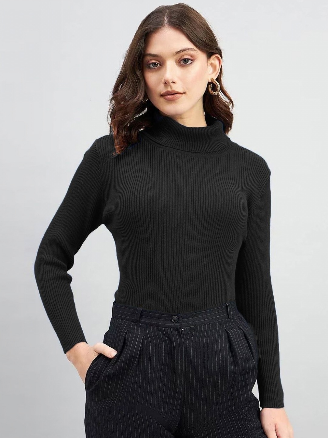 

Moda Rapido Women Turtle Neck Slim Fit T-shirt, Black