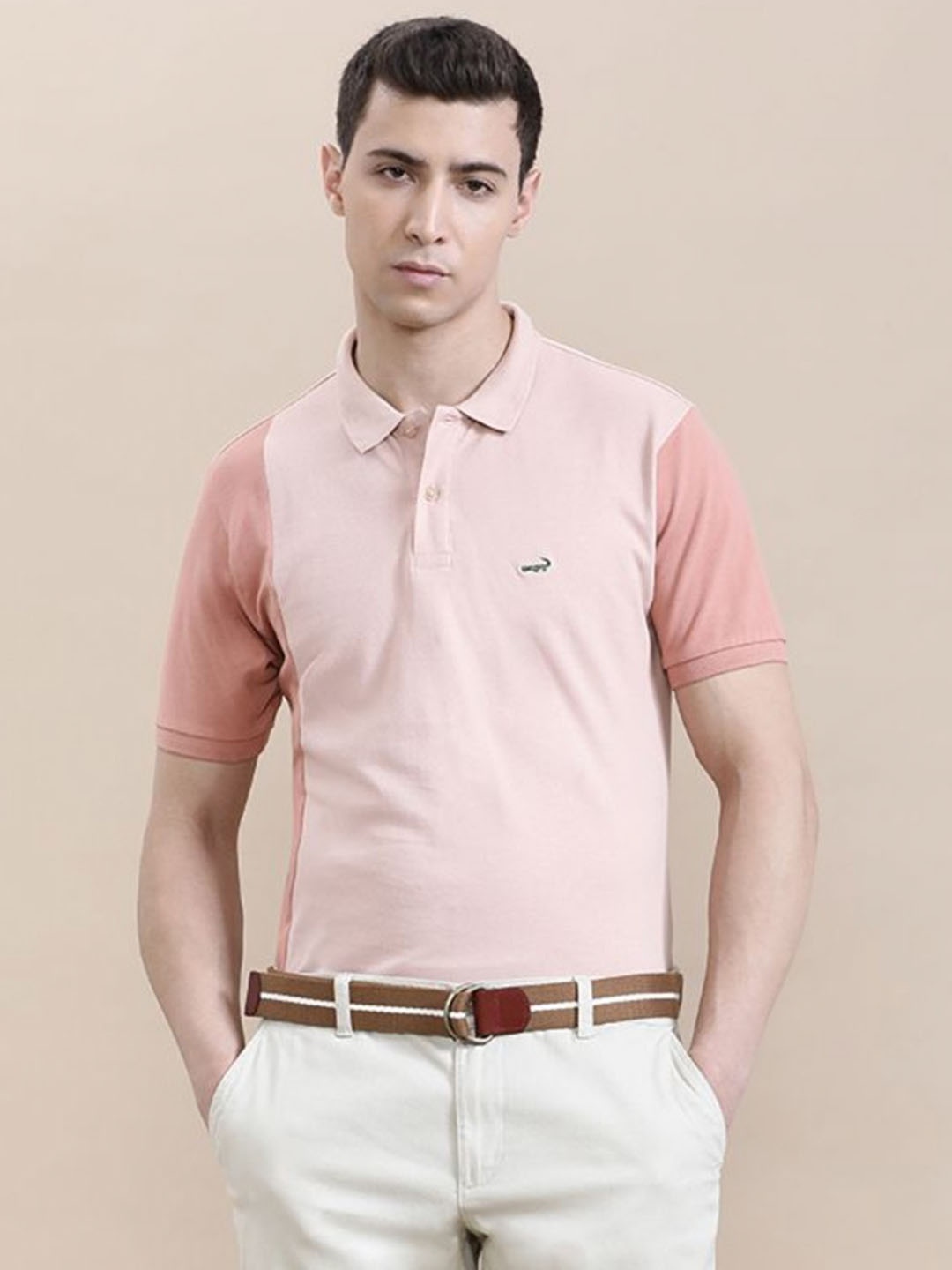 

Crocodile Men Colorblock Slim Fit Polo T-shirt, Rose