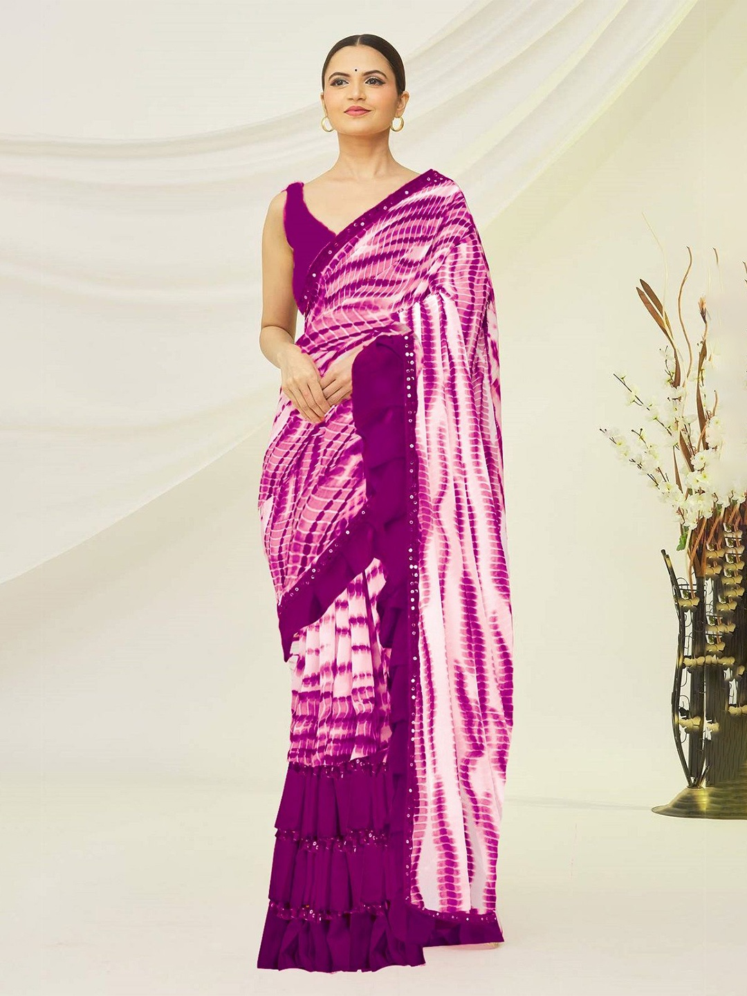 

Moda Rapido Sequinned Leheriya Saree, Purple