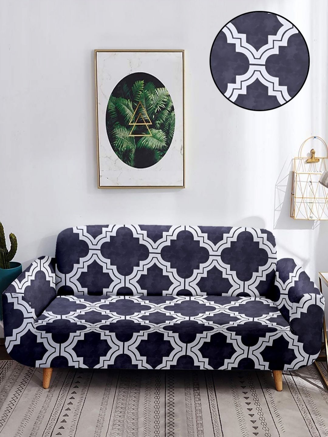 

WOODEN STREET Blue And White Printed 3 Seater Sofa Cover