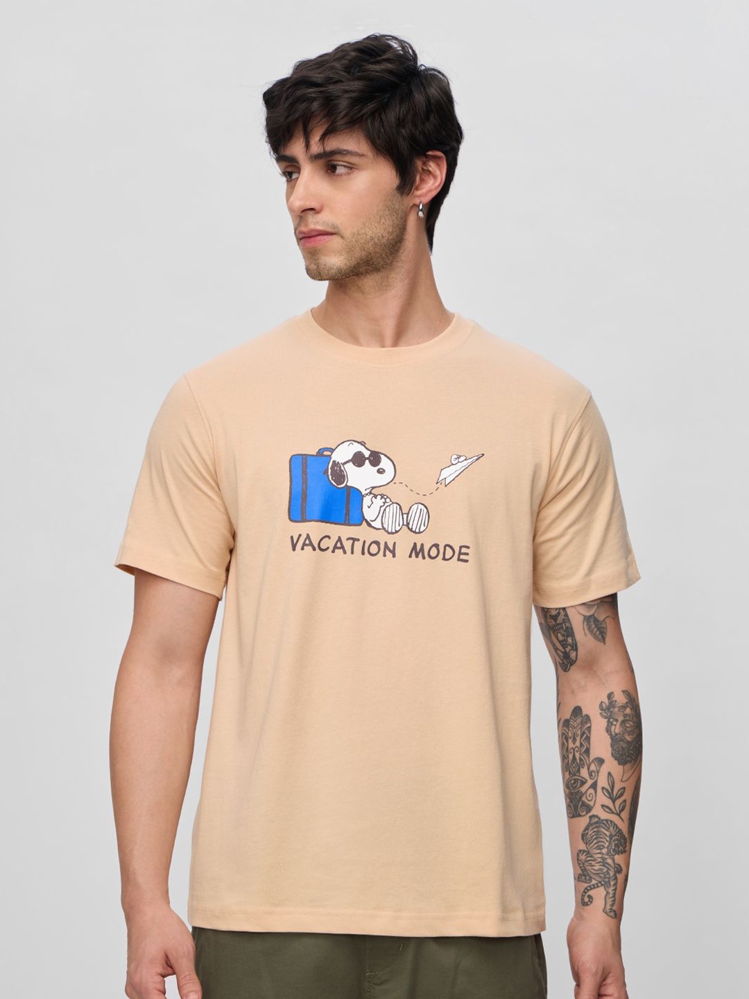 

The Souled Store Men Typography Printed T-shirt, Beige