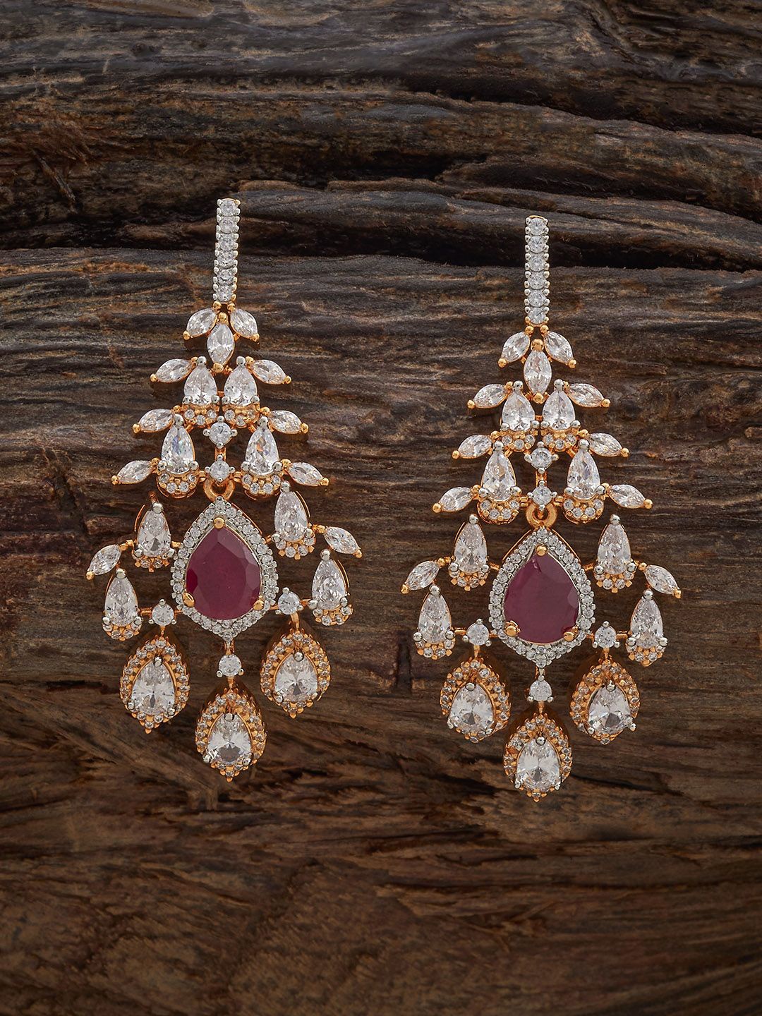 

Kushal's Fashion Jewellery Gold-Plated Classic Zircon Studded Drop Earrings