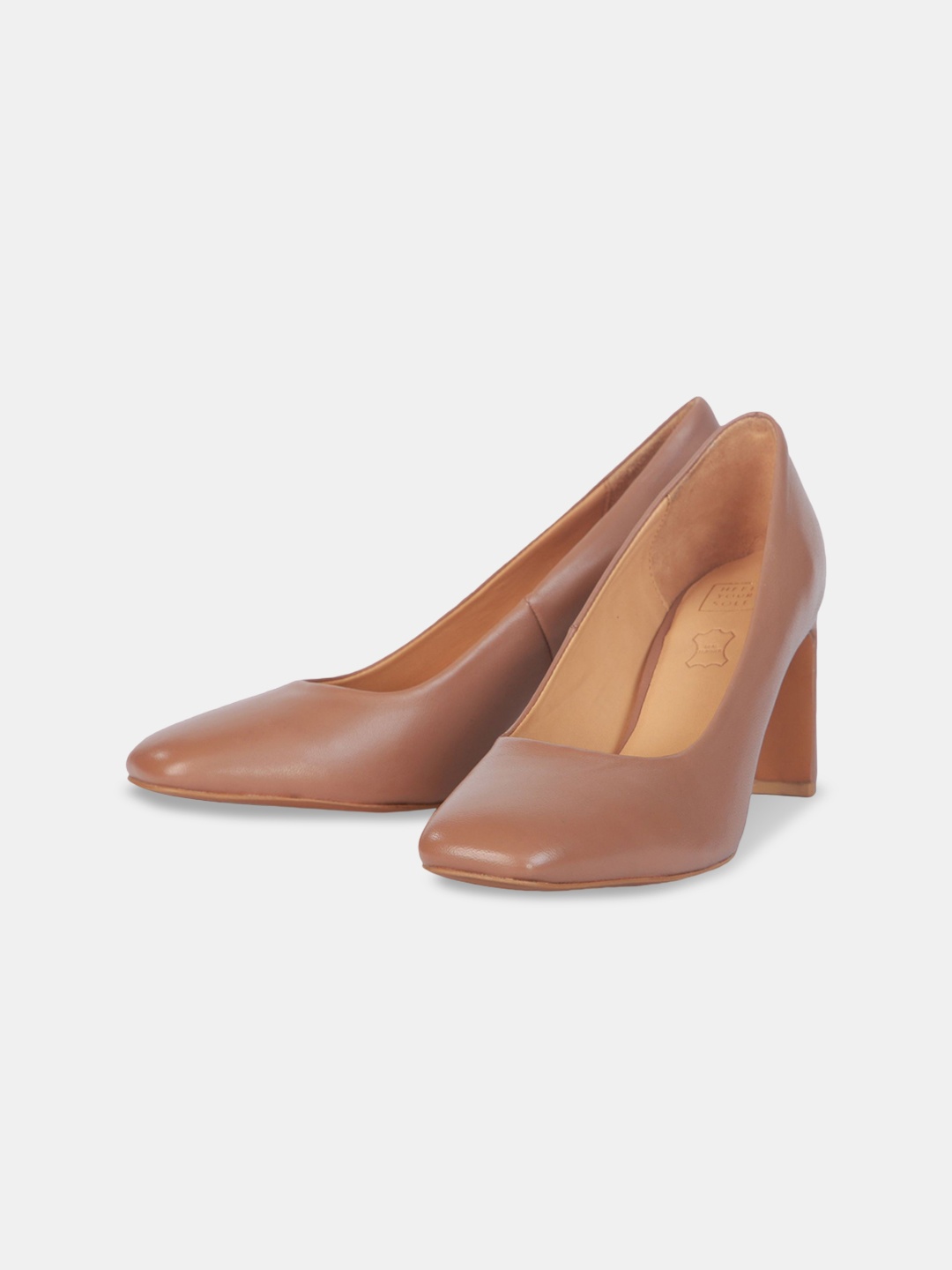 

HEEL YOUR SOLE Leather Party Block Pumps, Brown