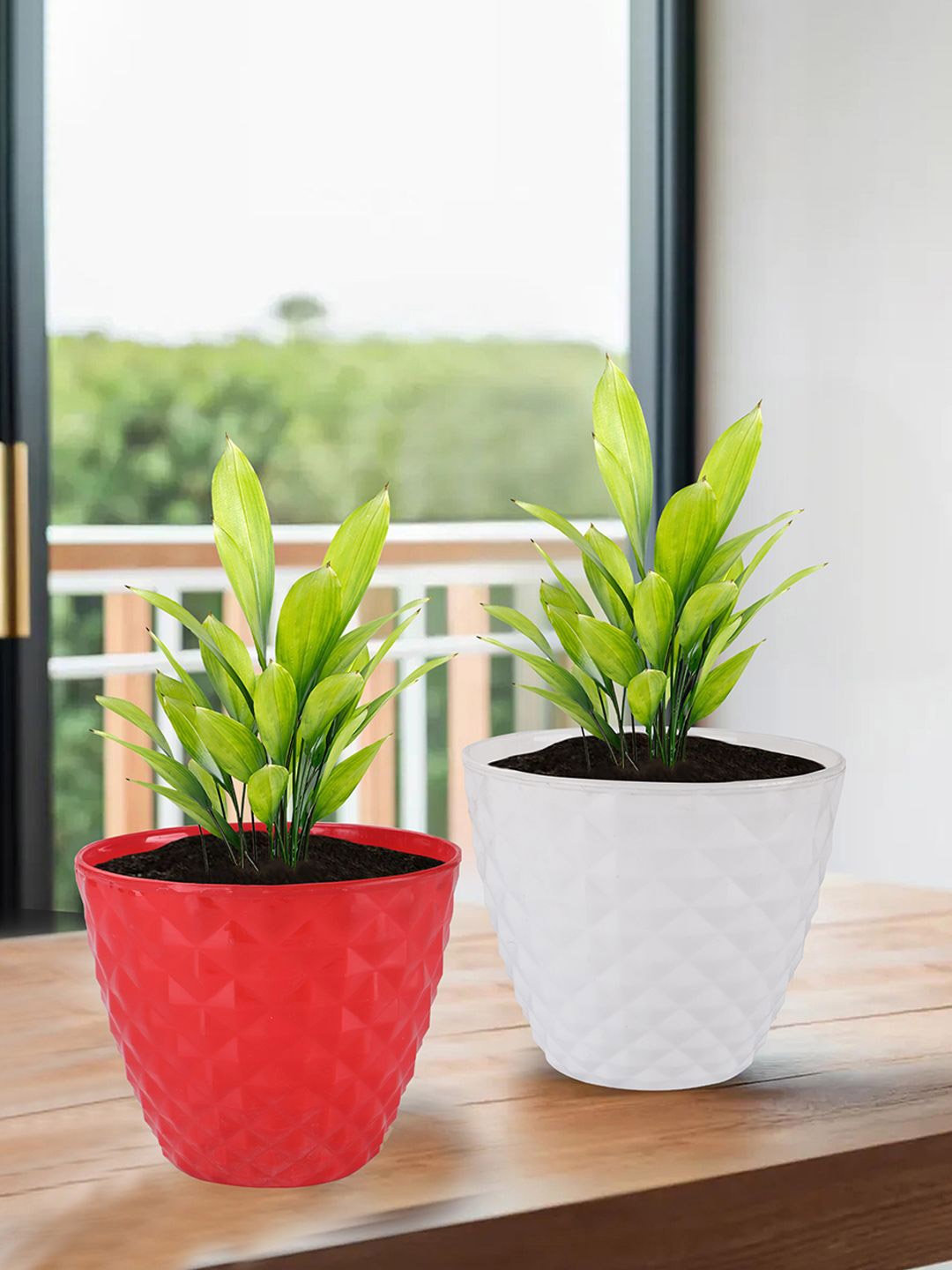 

Kuber Industries White & Red 6 Pieces Diamond Pattern Durable Planters